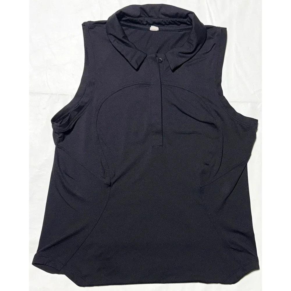 Lululemon Womens Black Sleeveless Collared Polo Top Size 8 Stretch Athletic